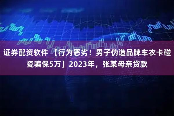 证券配资软件 【行为恶劣！男子伪造品牌车衣卡碰瓷骗保5万】2023年，张某母亲贷款